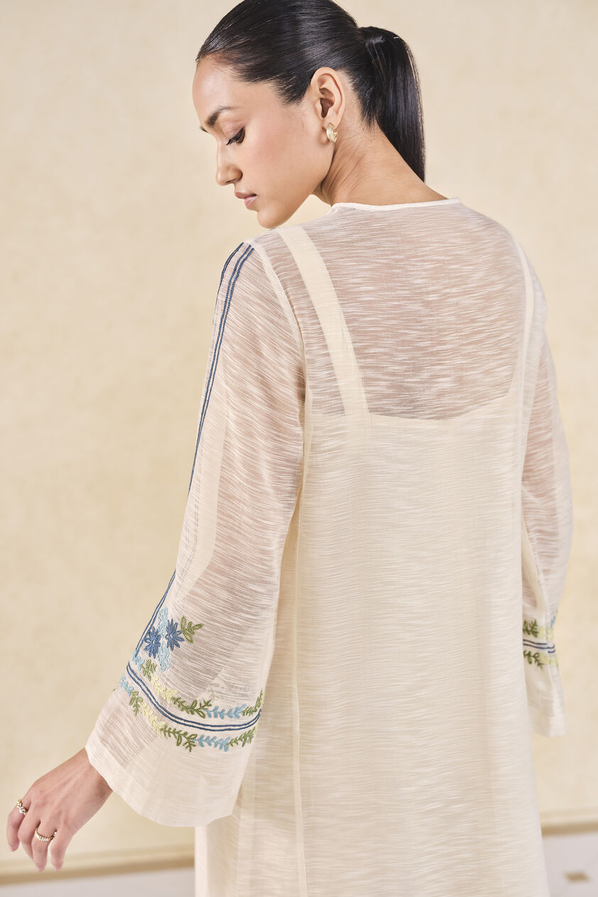Ebonique Hand-embroidered SEWA Mul Kaftan - Ivory, Ivory, image 6